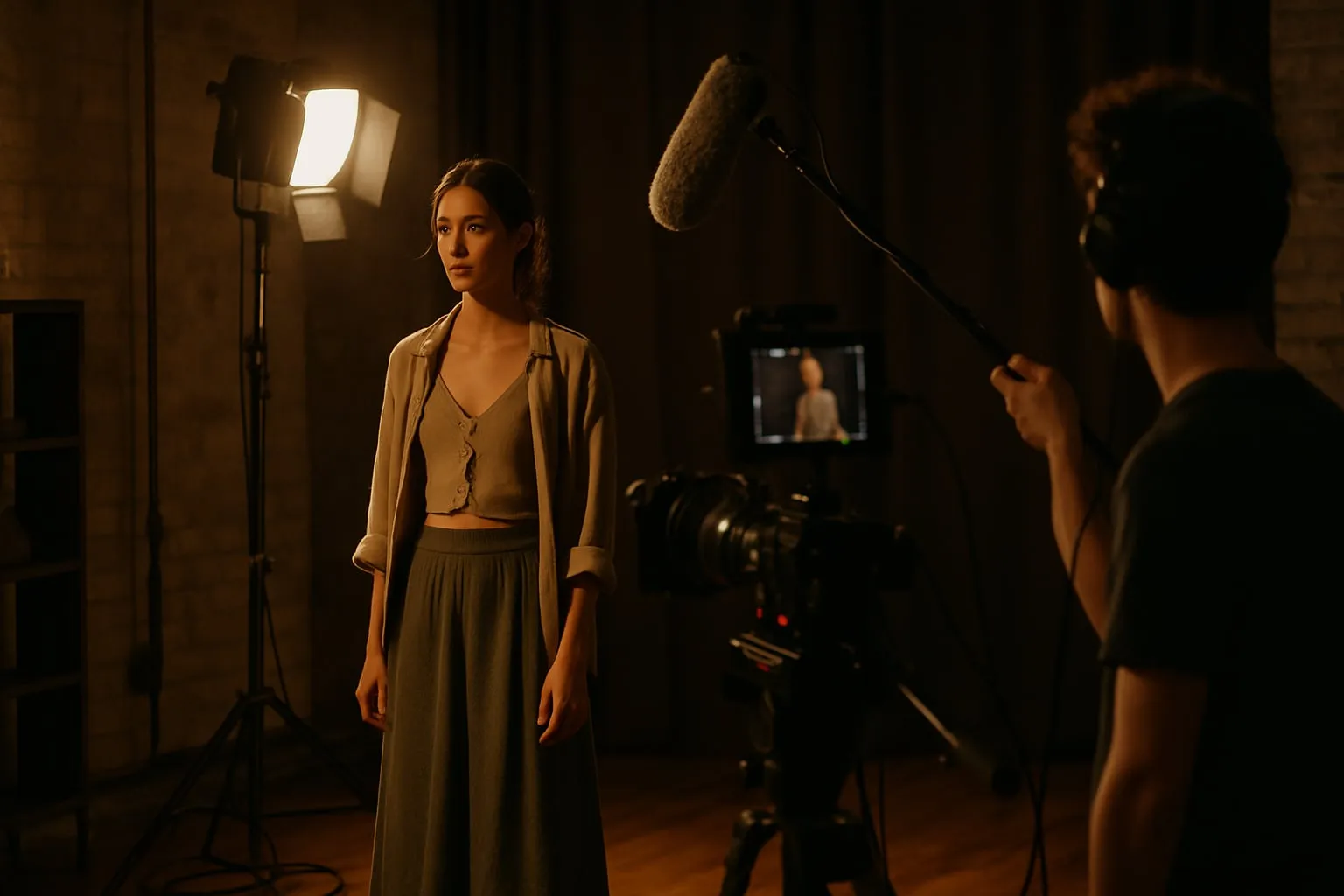 Filmagem de moda sustentável em espaços culturais e estúdios
